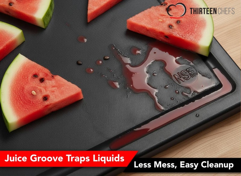 Thirteen Chefs Professional 24 x 18 Grooved Cutting Board for Grilling, BBQ, Carving and Meats - Extra Large, 3/4" Thick Commercial Grade HDPE Plastic, NSF Stamped - Image 4